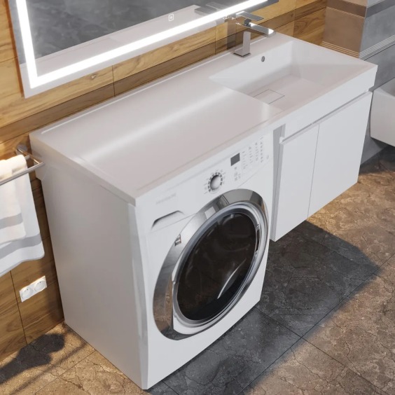 Тумба под стиральную машину подвесная Uperwood Magenta 45х50х55 см, белая, с дверцами #9