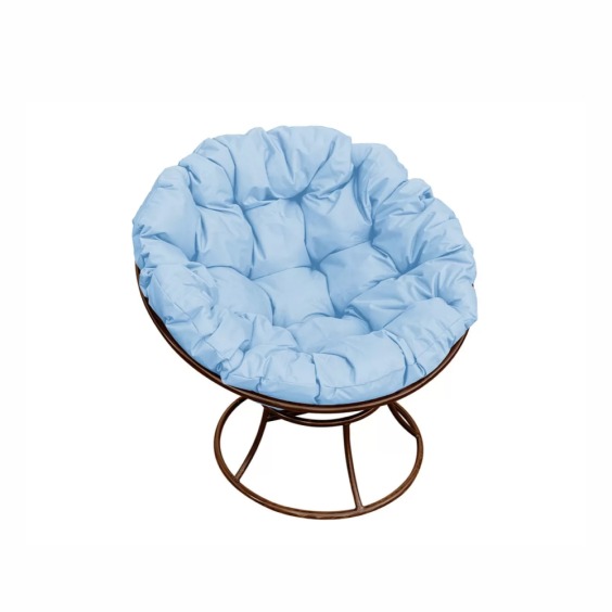 Комплект кресло Папасан без ротанга коричневое, голубая подушка #1