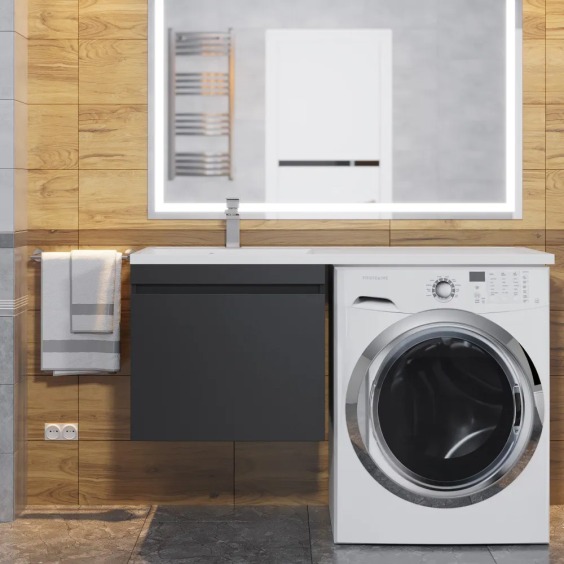 Тумба под стиральную машину подвесная Uperwood Magenta 45х50х55 см, черная, выдвижной ящик #8
