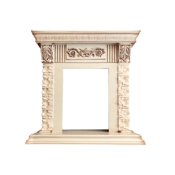 Каминокомплект Luxemburg (каменный) - Сланец/Cлоновая кость с патиной с очагом Aspen Gold #2