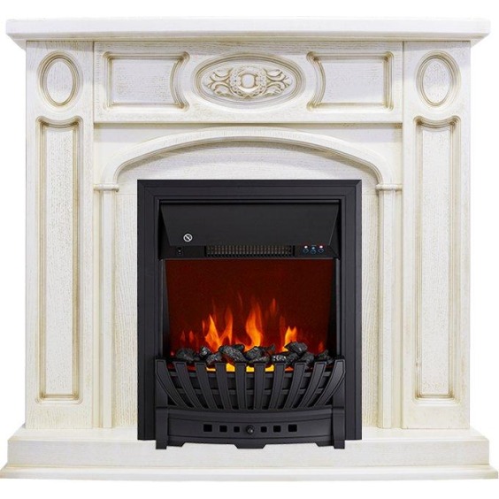 Каминокомплект Florence - Слоновая кость с патиной с очагом Aspen Black #1