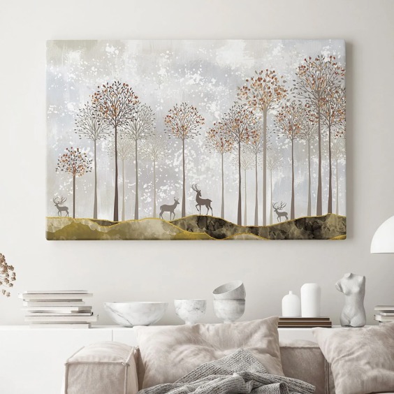 Интерьерная картина "Семья оленей в лесу" на холсте, большая, размер 40х60 см #4