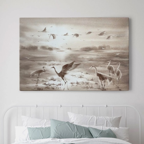 Интерьерная картина "Журавли в бежевом" на холсте, большая, 80х115 см #8