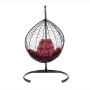 Комплект подвесное кресло Капля с ротангом черное, бордовая подушка