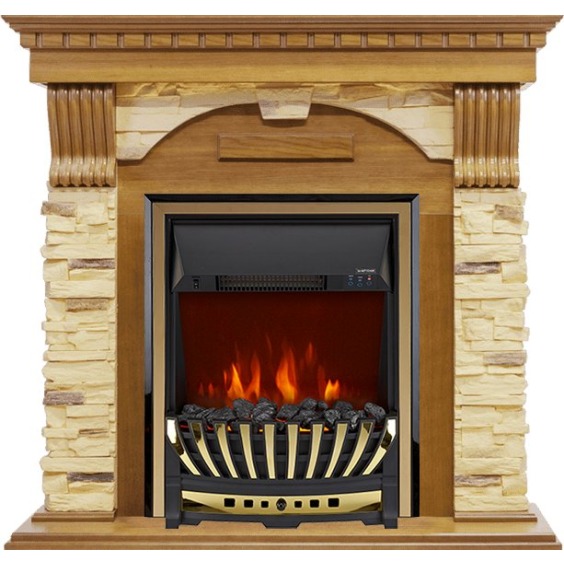 Каминокомплект Dublin - Дуб / Сланец с очагом Aspen Gold #1 Каминокомплект Dublin - Дуб / Сланец с очагом Aspen Gold #1