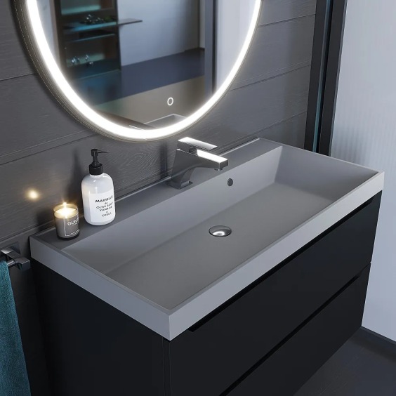 Раковина для ванной кварцевая Uperwood Classic Quartz 90х45х15 см, серая матовая, бетон #3