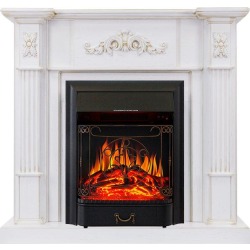 Каминокомплект Martin - Белый дуб, патина золото с очагом Majestic FX Black