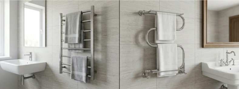 Лестница или М-образный? Формы водяных полотенцесушителей в интерьере