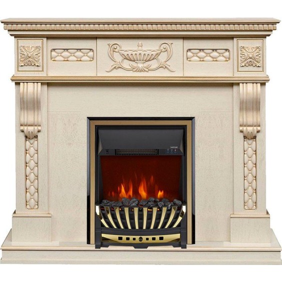 Каминокомплект Corsica - Слоновая кость с патиной (Ширина 1100) с очагом Aspen Gold #1