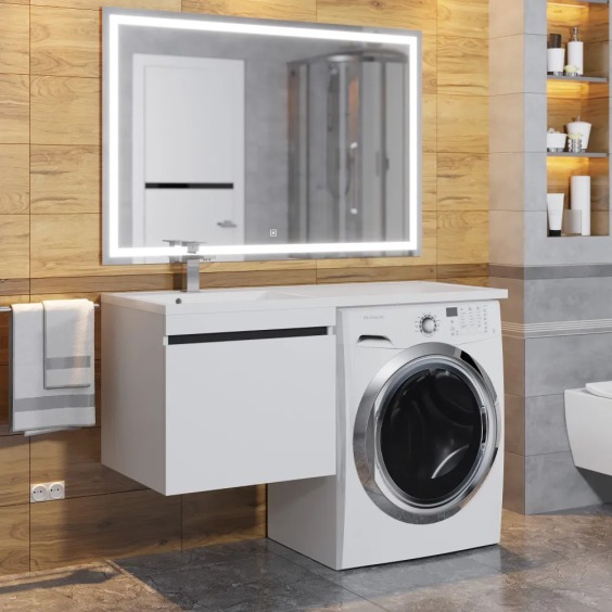 Тумба под стиральную машину подвесная Uperwood Magenta 45х50х55 см, белая/графит, выдвижной ящик #9