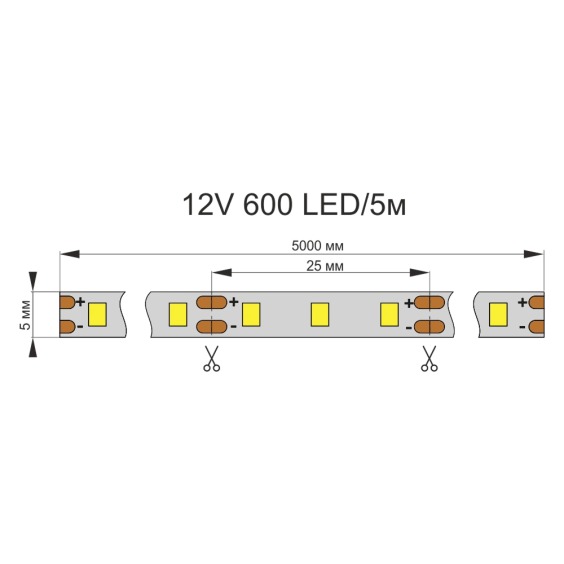Лента светодиодная AQ Led-Line 2835 120 LED/м 12V 9,6W/м 5 мм IP20 Теплый белый 2800-3200 К, 5 м (15.0025) #5