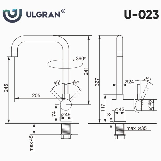 Смеситель для кухни Ulgran U-023-342, графит #3