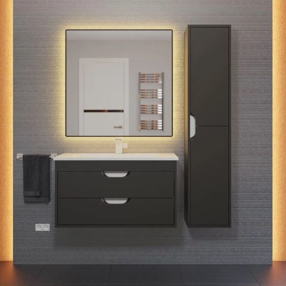 Тумба под раковину для ванной подвесная Uperwood Modul 75х44,4х55 см, черная матовая #8
