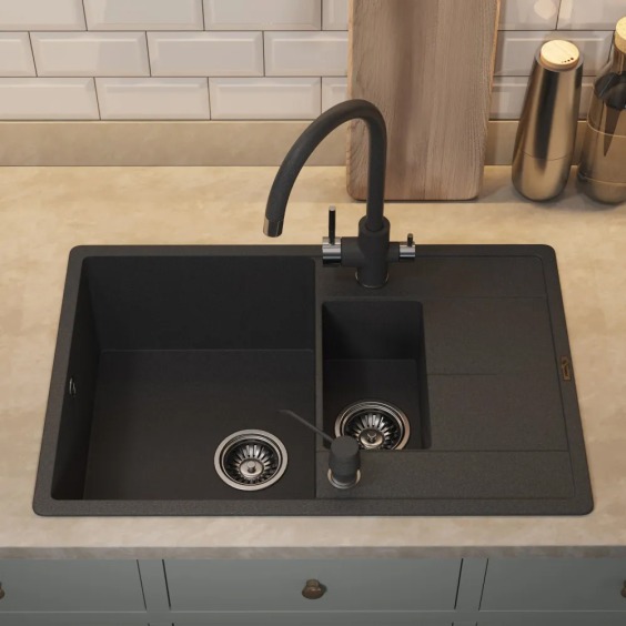Кухонная мойка кварцевая Uperwood Quartz UPD-05-04, прямоугольная двухсекционная, черная #5