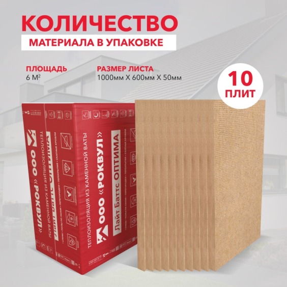 Rockwool Лайт Баттс Оптима 1000х600х50 мм, 10 шт. уп #6