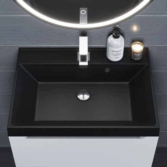 Раковина для ванной кварцевая Uperwood Classic Quartz 60х45х15 см, черная матовая, уголь #5