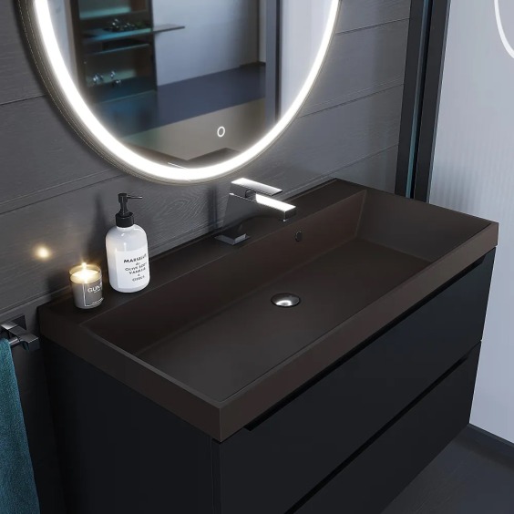 Раковина для ванной кварцевая Uperwood Classic Quartz 90х45х15 см, коричневая матовая, трюфель #3
