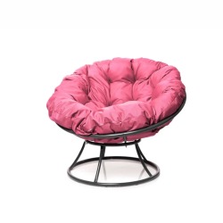 Комплект кресло Папасан без ротанга серое, розовая подушка