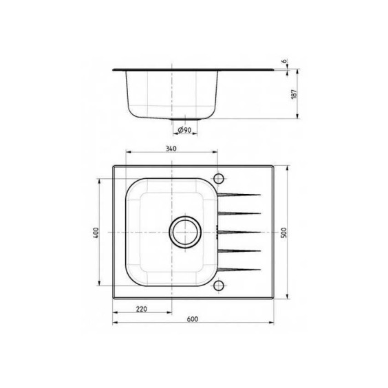 Alveus Vitro 10 RAL9005-90 (черная)600X500 кухонная мойка #2