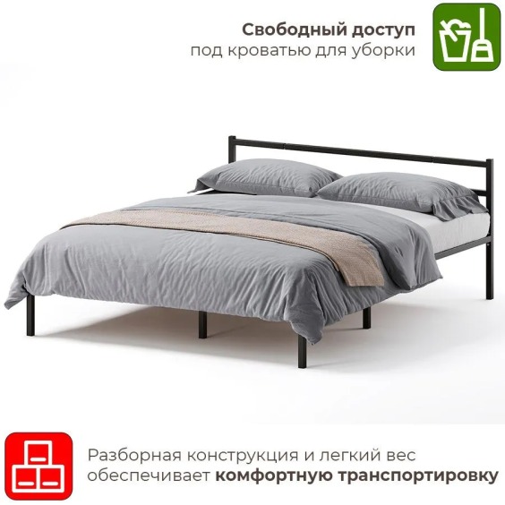 Полутораспальная кровать металлическая Лофт компакт, 120х190 см, Черный #4