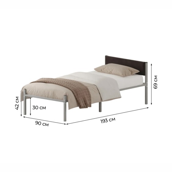 Комплект кровать Металика Б90Х190+Г2 Цвет Серый + vel-RS-32-90 #1 Комплект кровать Металика Б90Х190+Г2 Цвет Серый + vel-RS-32-90 #1