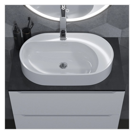 Раковина накладная для ванной Uperwood Luna 60х36х11,5 см, овальная, белая глянцевая #4