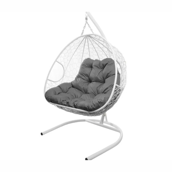 Подвесное кресло для двоих с ротангом белое, серая подушка #2 Подвесное кресло для двоих с ротангом белое, серая подушка #2