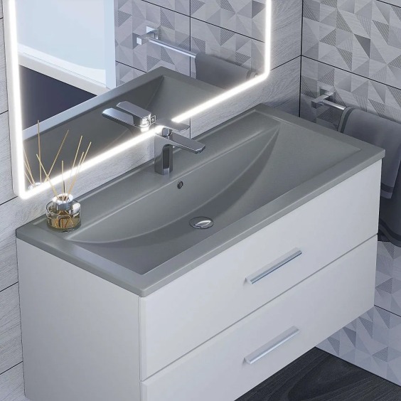 Раковина для ванной кварцевая Uperwood Foster Quartz 100х45,5х17,5 см, серая матовая, бетон #4