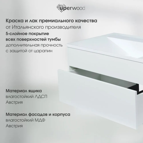 Тумба под раковину для ванной подвесная Uperwood Lotus Premium 80х50х42 см, белая #5
