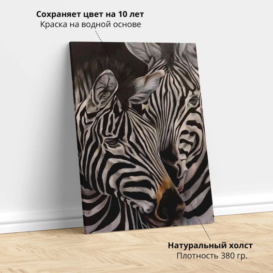 Картина на стену большая на холсте интерьерная "Зебры", размер 45х30 см #2