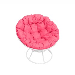 Комплект кресло Папасан без ротанга белое, розовая подушка