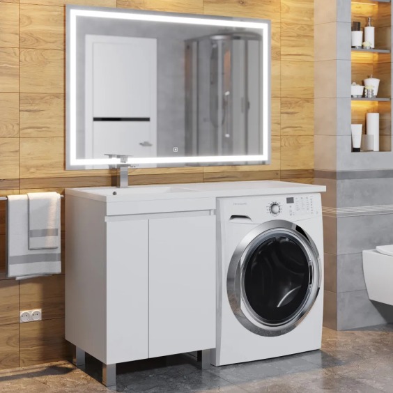 Тумба под стиральную машину напольная Uperwood Magenta 45х50х76,5 см, белая, с дверцами #7