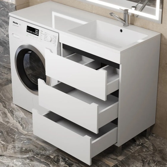 Тумба под стиральную машину напольная Uperwood Tanos 58х47,5х76,5 см, белая/графит, 3 ящика #7