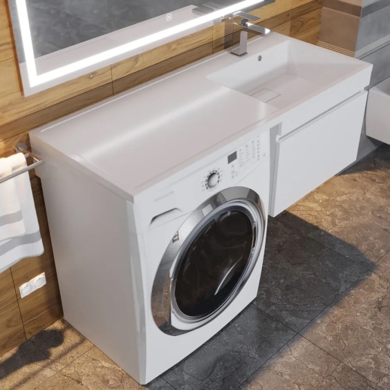 Тумба под стиральную машину подвесная Uperwood Magenta 55х50х55 см, белая, выдвижной ящик #6