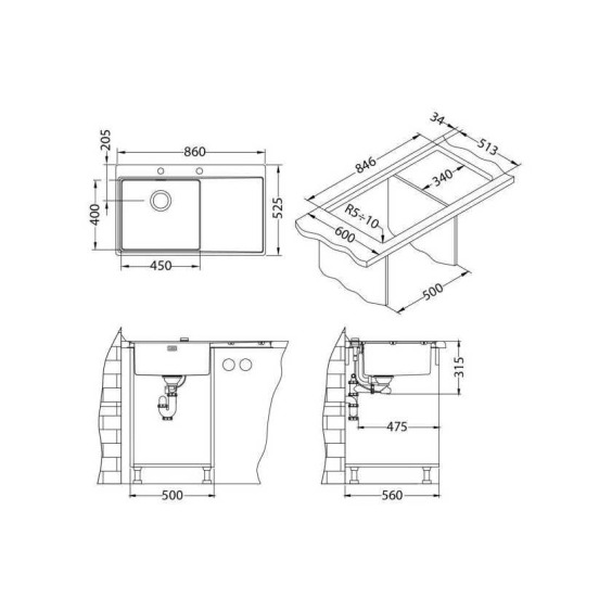 Alveus Pure 50L KMB-90 860X5251X левая кухонная мойка #3