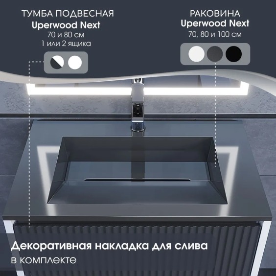 Раковина для ванной 70 см, Uperwood Next Premium, серая глянцевая #4