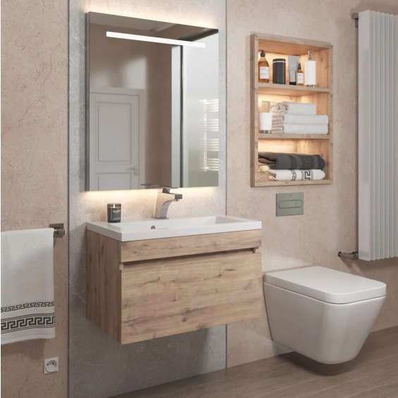 Тумба под раковину для ванной подвесная Uperwood Eva 57х47х35 см, Крафт Табачный, выдвижной ящик #7