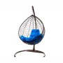 Комплект подвесное кресло Капля с ротангом коричневое, синяя подушка