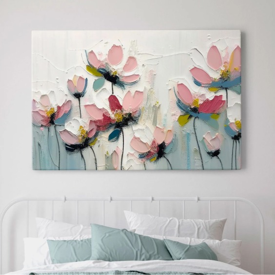 Картина на стену большая на холсте интерьерная "Цветы в мазках", 50х80 см #1 Картина на стену большая на холсте интерьерная "Цветы в мазках", 50х80 см #1