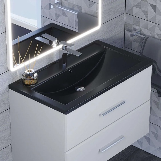 Раковина для ванной кварцевая Uperwood Foster Quartz 80х45,5х17,5 см, черная матовая, уголь #5