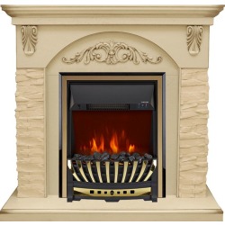 Каминокомплект Bern Сланец крупный бежевый / Алебастр темная патина с очагом Fobos FX Black