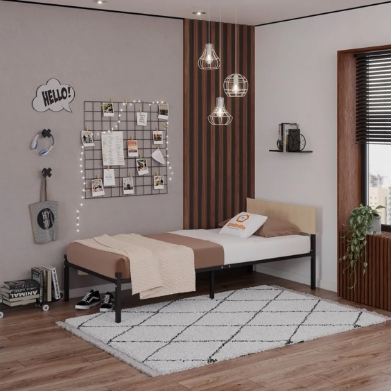 Комплект Лофт кровать 80х200 черная с бежевым чехлом тк 01 #3 Комплект Лофт кровать 80х200 черная с бежевым чехлом тк 01 #3