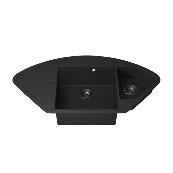 Кухонная мойка кварцевая Uperwood Quartz UPD-06-04, угловая двухсекционная, черная #1