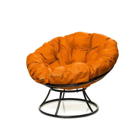 Комплект кресло Папасан без ротанга черное, оранжевая подушка #1