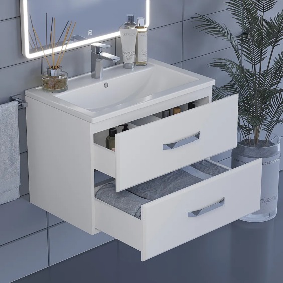 Тумба под раковину для ванной подвесная Uperwood Foster 70х45х60 см, белая #4