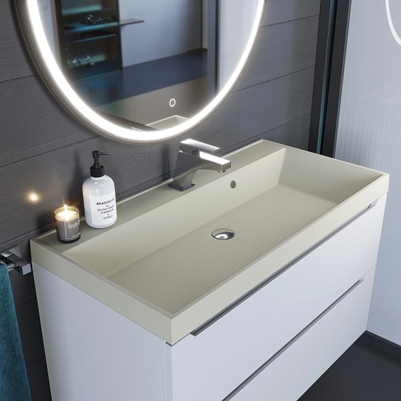 Раковина для ванной кварцевая Uperwood Classic Quartz 100х45х15 см, бежевая матовая, лён #6