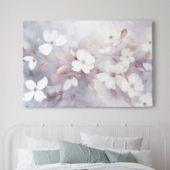 Интерьерная картина "Белые цветки магнолии" на холсте, большая, размер 50х80 см #1