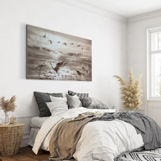 Интерьерная картина "Журавли в бежевом" на холсте, большая, 50х80 см #7