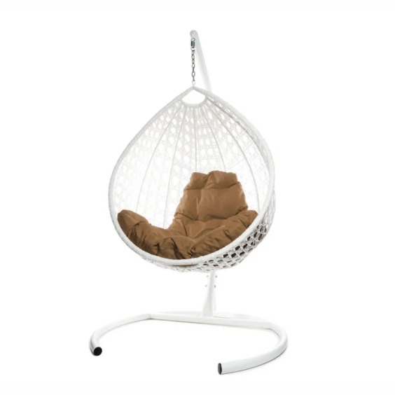 Комплект подвесное кресло Капля Люкс с ротангом белое, бежевая подушка #3 Комплект подвесное кресло Капля Люкс с ротангом белое, бежевая подушка #3