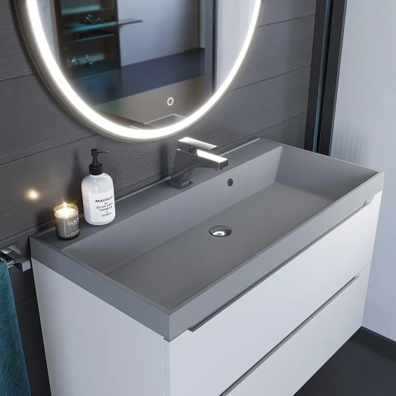 Раковина для ванной кварцевая Uperwood Classic Quartz 90х45х15 см, серая матовая, бетон #6